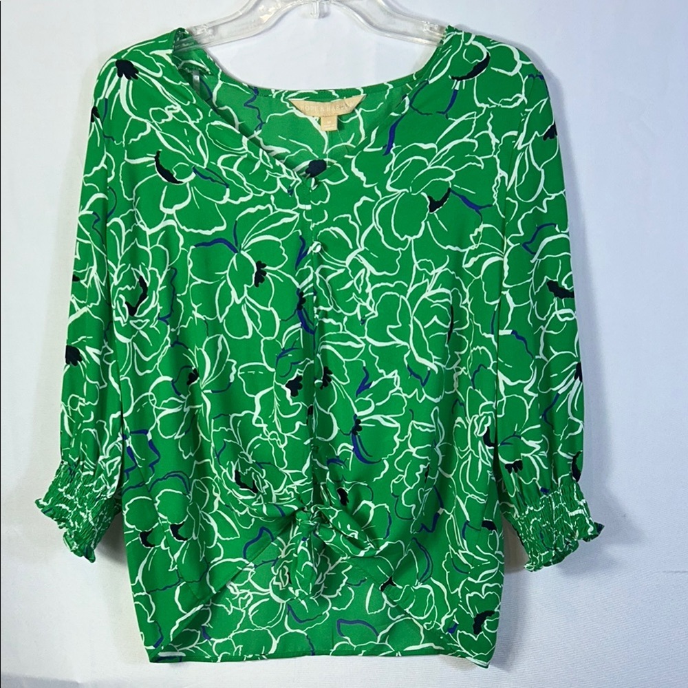 Hope & Harlow Green Floral Faux Buttoned Blouse with Sailor Collar Size Medium